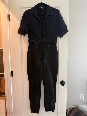 PAIGE Black Short-Sleeve Utility Jumpsuit with Tie Belt